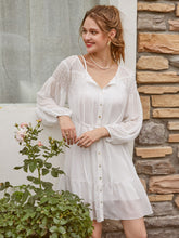 Load image into Gallery viewer, Tie Neck Button Front Shirred Belted Chiffon Dress

