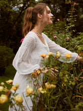 Load image into Gallery viewer, Tie Neck Button Front Shirred Belted Chiffon Dress
