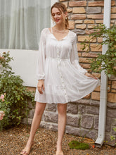 Load image into Gallery viewer, Tie Neck Button Front Shirred Belted Chiffon Dress
