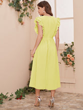 Load image into Gallery viewer, Surplice Neck Lace Trim Layered Ruffle Armhole Swiss Dot Dress
