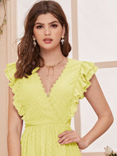 Load image into Gallery viewer, Surplice Neck Lace Trim Layered Ruffle Armhole Swiss Dot Dress
