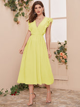 Load image into Gallery viewer, Surplice Neck Lace Trim Layered Ruffle Armhole Swiss Dot Dress
