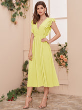 Load image into Gallery viewer, Surplice Neck Lace Trim Layered Ruffle Armhole Swiss Dot Dress
